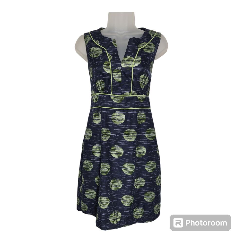 Banana Republic 4P Petite Navy Green Geometric Sheath Dress Office Workwear EUC